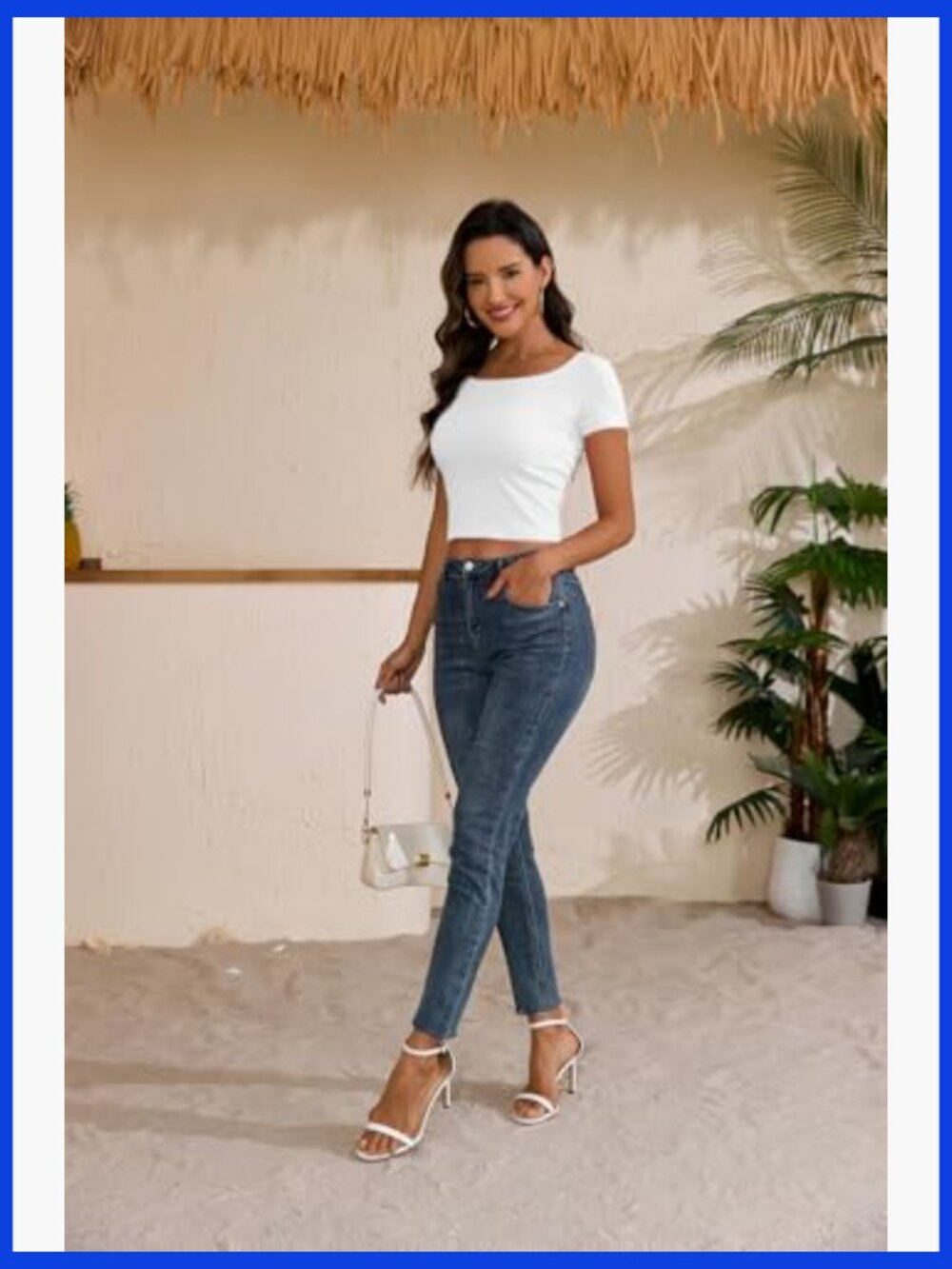 Crop Tops Summer Ribbed Basic Scoop Neck T-Shirt - Picture 5 of 6